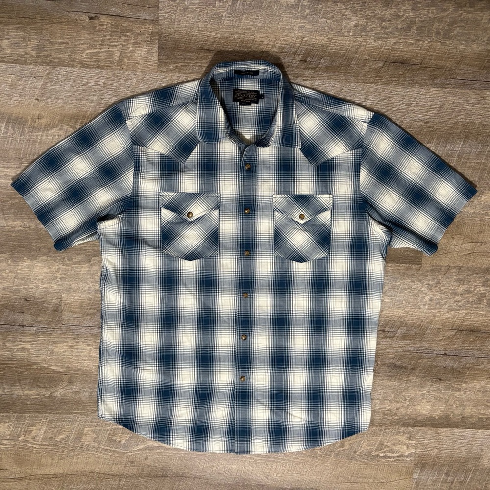 Pendleton Frontier Pearl Snap Shirt Men's L Plaid Western Short Sleeve